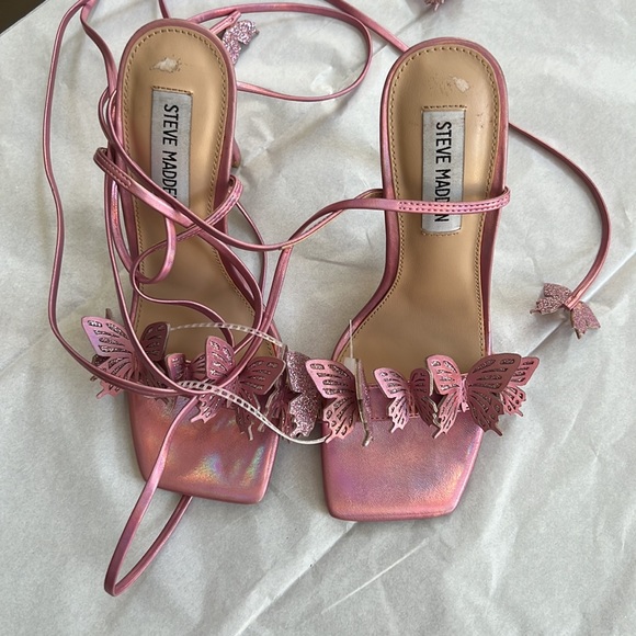 Steve madden Utopia Metallic Butterfly Embellished Ankle Wrap Dress Sandals - Picture 6 of 13